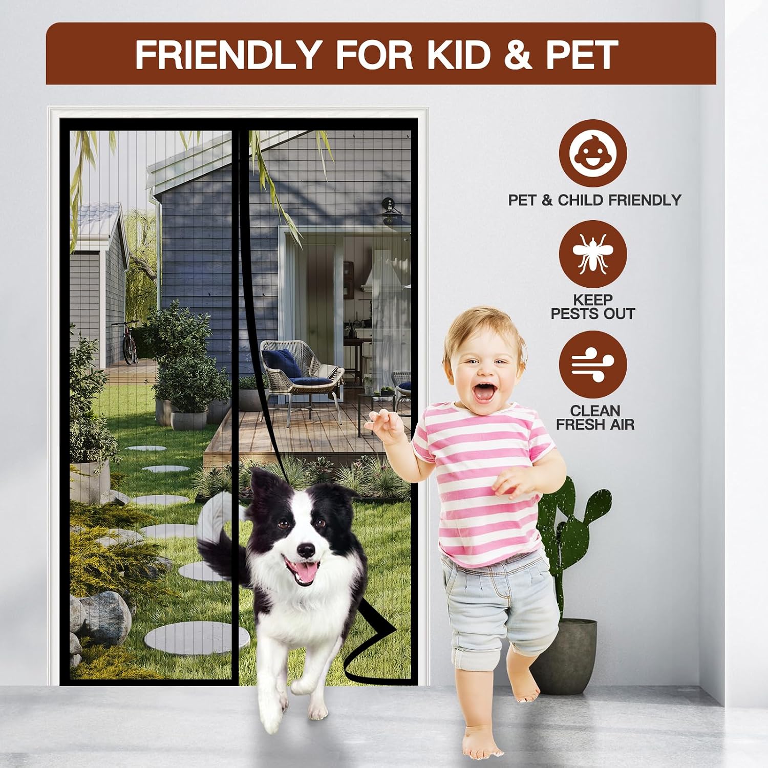 Thumbnail 3 de Magnetic Screen Door, 100x210cm Black with Powerful Magnets and Full Frame Hook & Loop