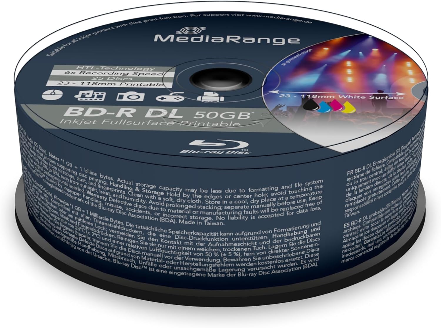 Detalle de MediaRange BD-R Dual Layer 50 GB, płyty Blu-ray 6x do zadruku, 25 szt.