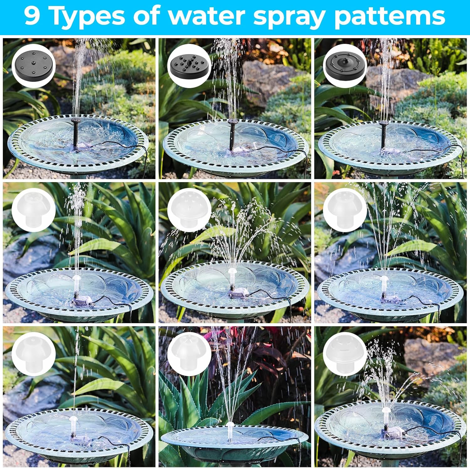 Thumbnail 4 de Clevich 12W Solar Fountain Pump (500L/h) with 1m Tube, 9 Nozzles & 3.25m Cable for Garden Ponds