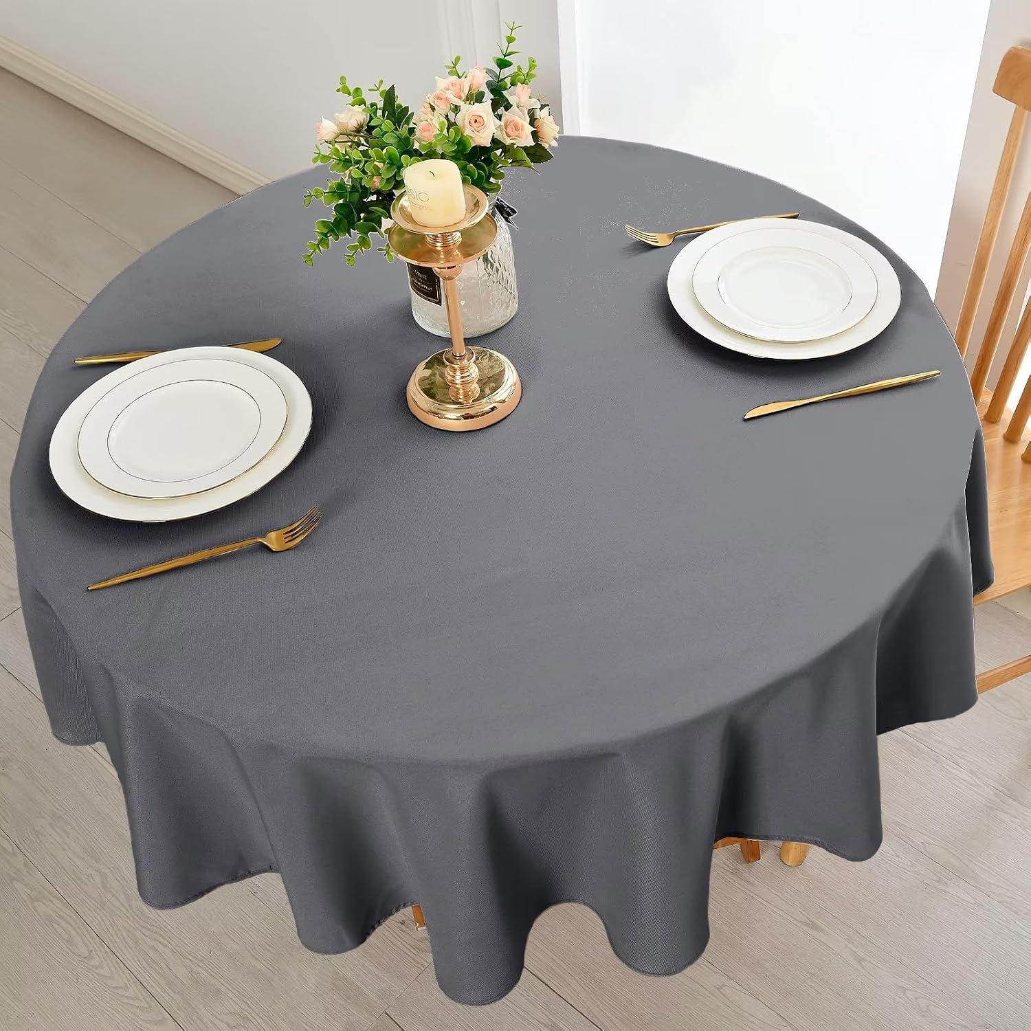 Detalle 2 de DWCN Nappe Ronde Anti-Taches Lavable et Imperméable 140 cm – Gris Clair