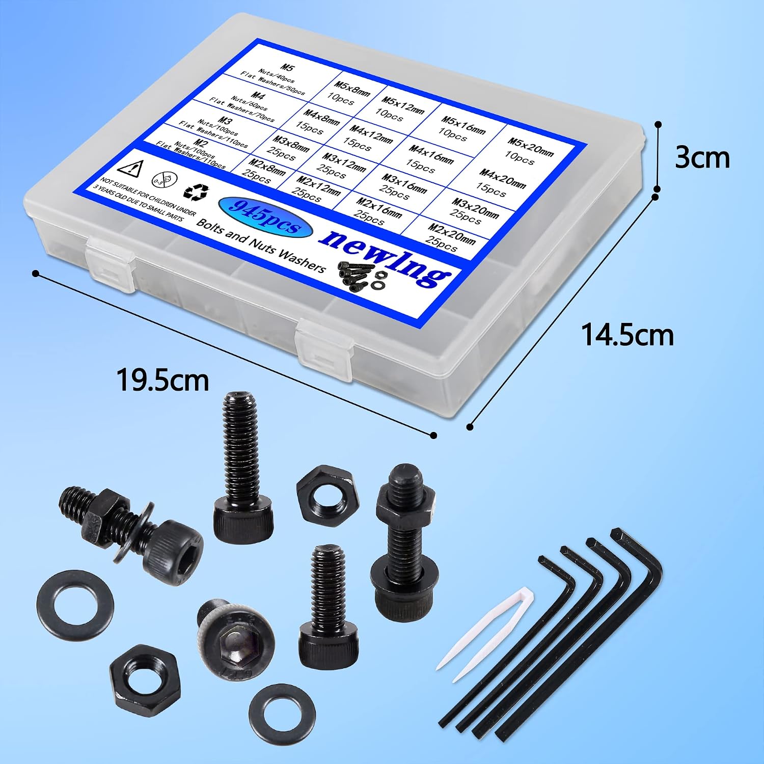 Thumbnail 4 de Newlng M2 M3 M4 M5 Nero Kit Bulloni e Dadi con Rondelle Nero – 940 Pezzi in Acciaio al Carbonio