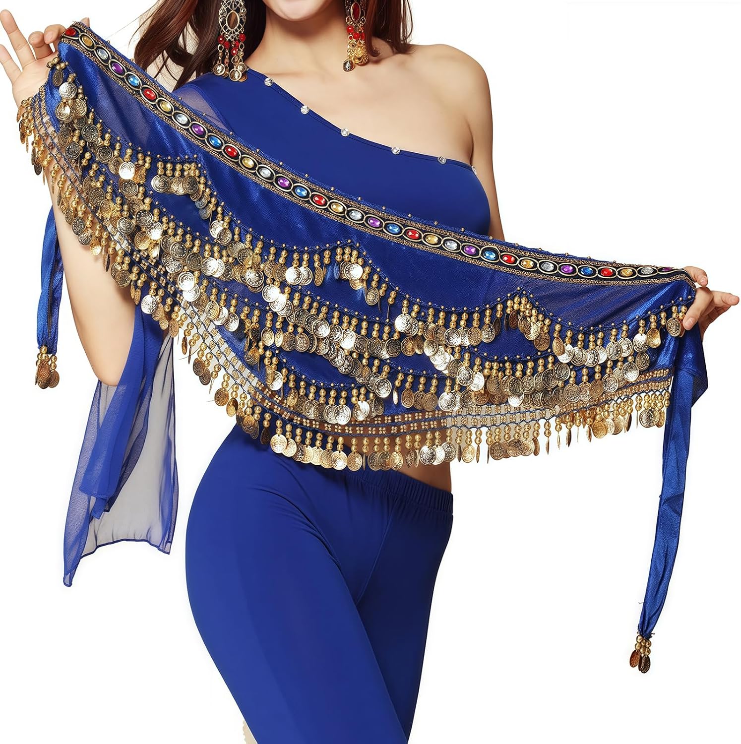 Thumbnail 4 de Baisdan Women’s Belly Dance Hip Scarf (Velvet Coins & Rhinestone Wrap)