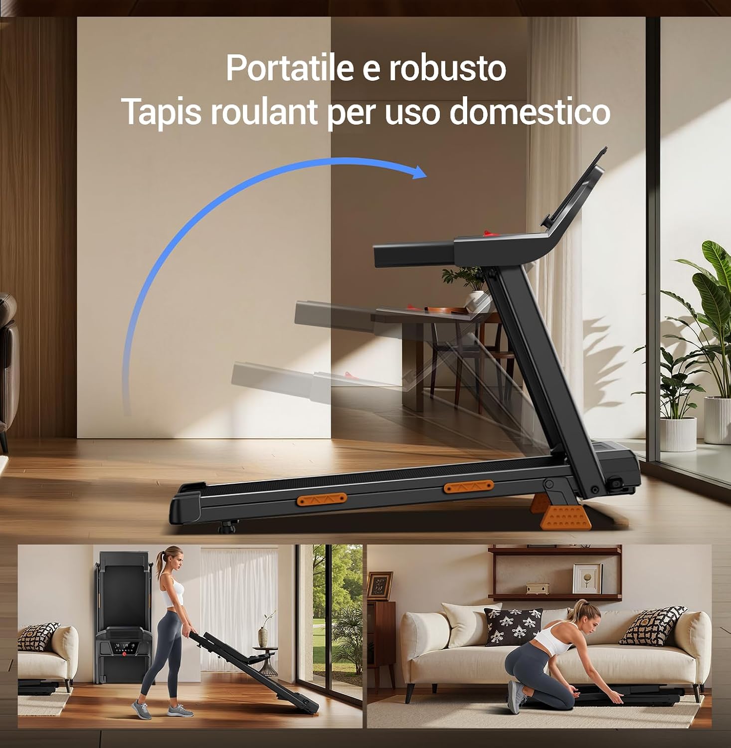 Detalle de UMAY Tapis Roulant Salvaspazio con Inclinazione 15% — Motore 3.0 HP, 97x40 cm, Display LED
