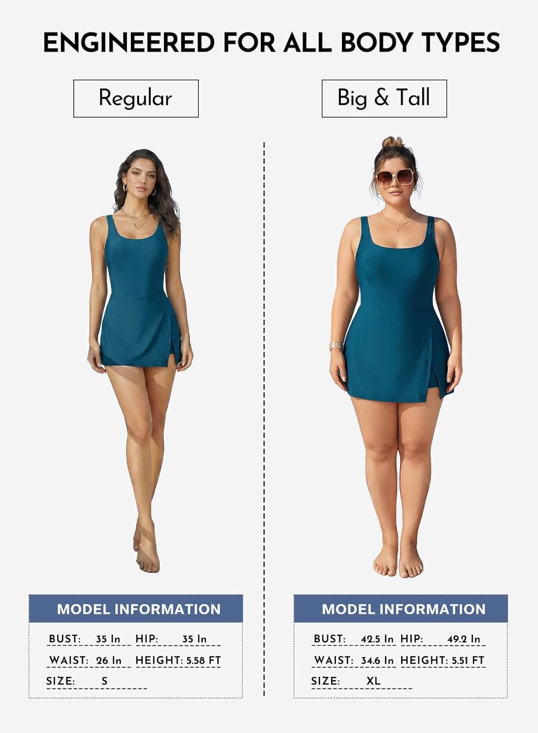 Thumbnail 5 de Aleumdr One Piece Swimdress Swimsuit for Women: Tummy Control Split Hem, Built-In Short, Pockets