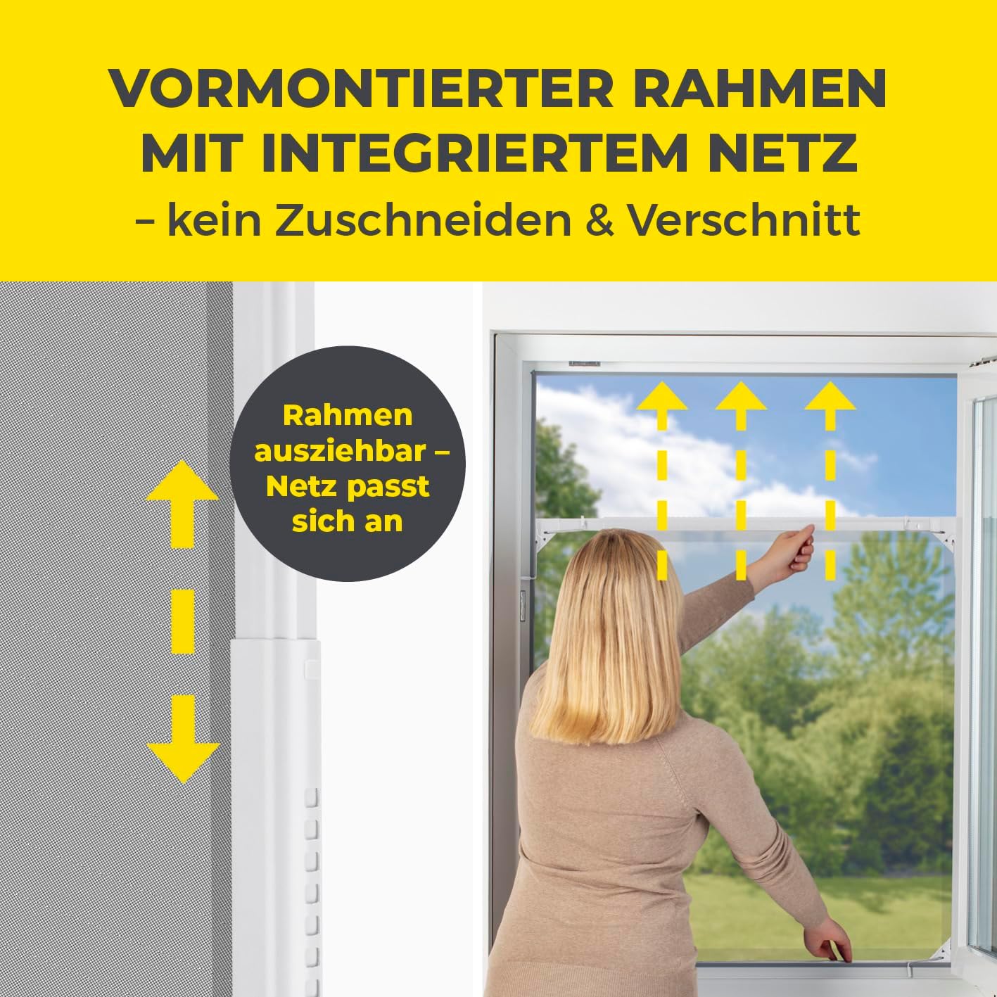 Detalle de EASYmaxx Insect Protect | Teleskop-Insektenschutzgitter – Fliegengitter Fenster, 2er-Set, mit vormontiertem Rahmen