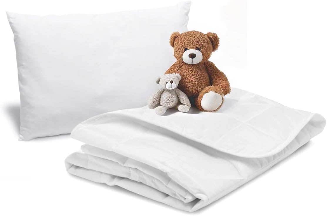 Bleu Câlin Pack Bébé Couette légère 75 x 120 cm + Oreiller moelleux 40 x 60 cm (lit bébé 60 x 120 cm), lavable à 95°C, certifié Oeko-Tex