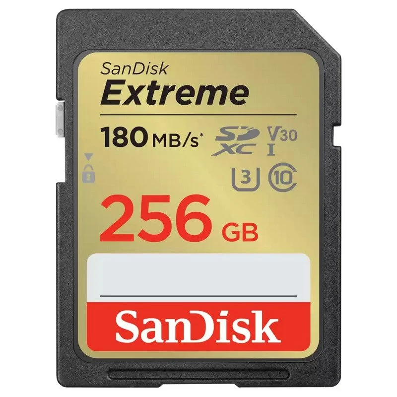 Detalle de SanDisk Extreme SDXC 256 GB UHS-I V30 Clase 10 para vídeo 4K UHD