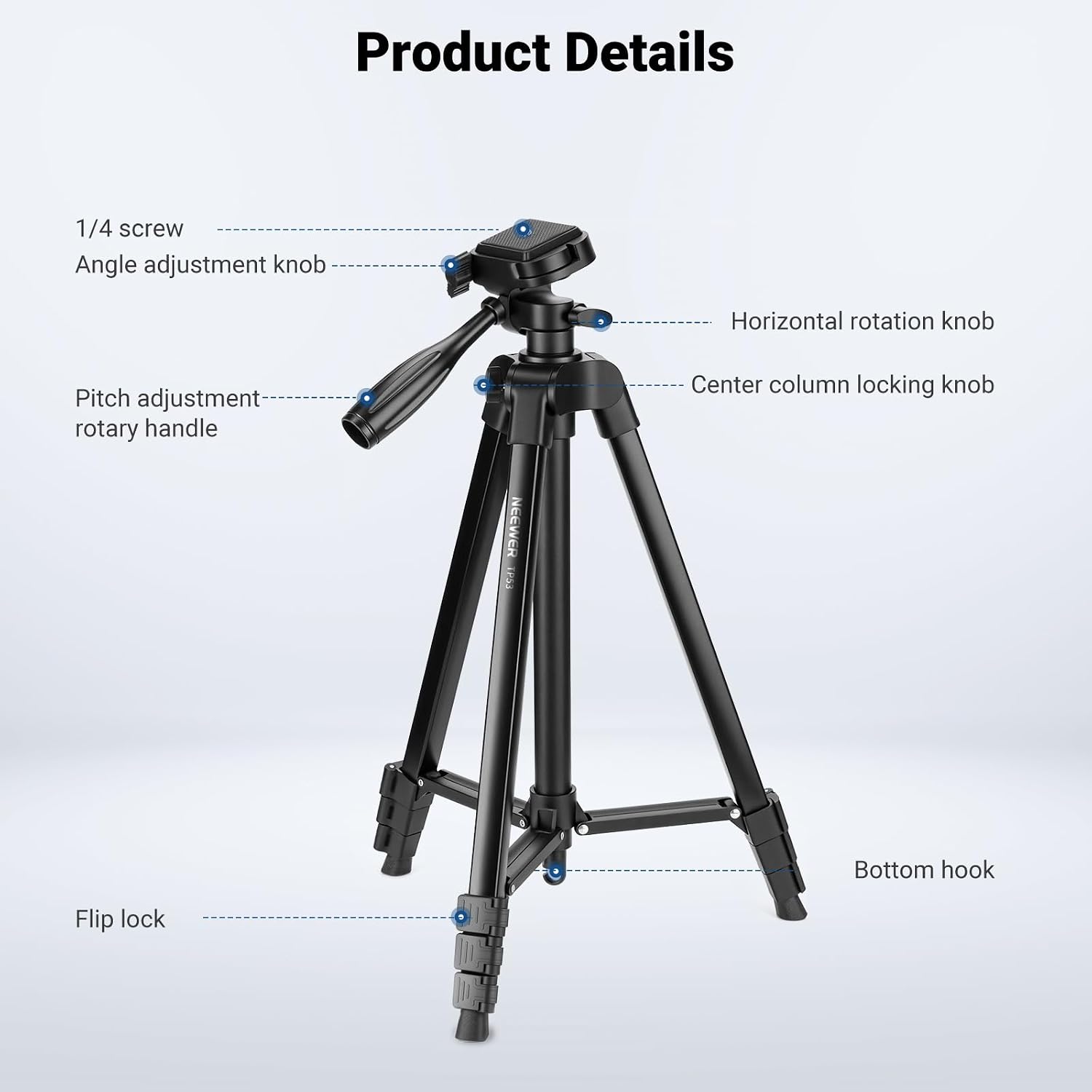 Detalle de NEEWER Entry Level Version 57.5"/146cm Tripod for Camera and Phone
