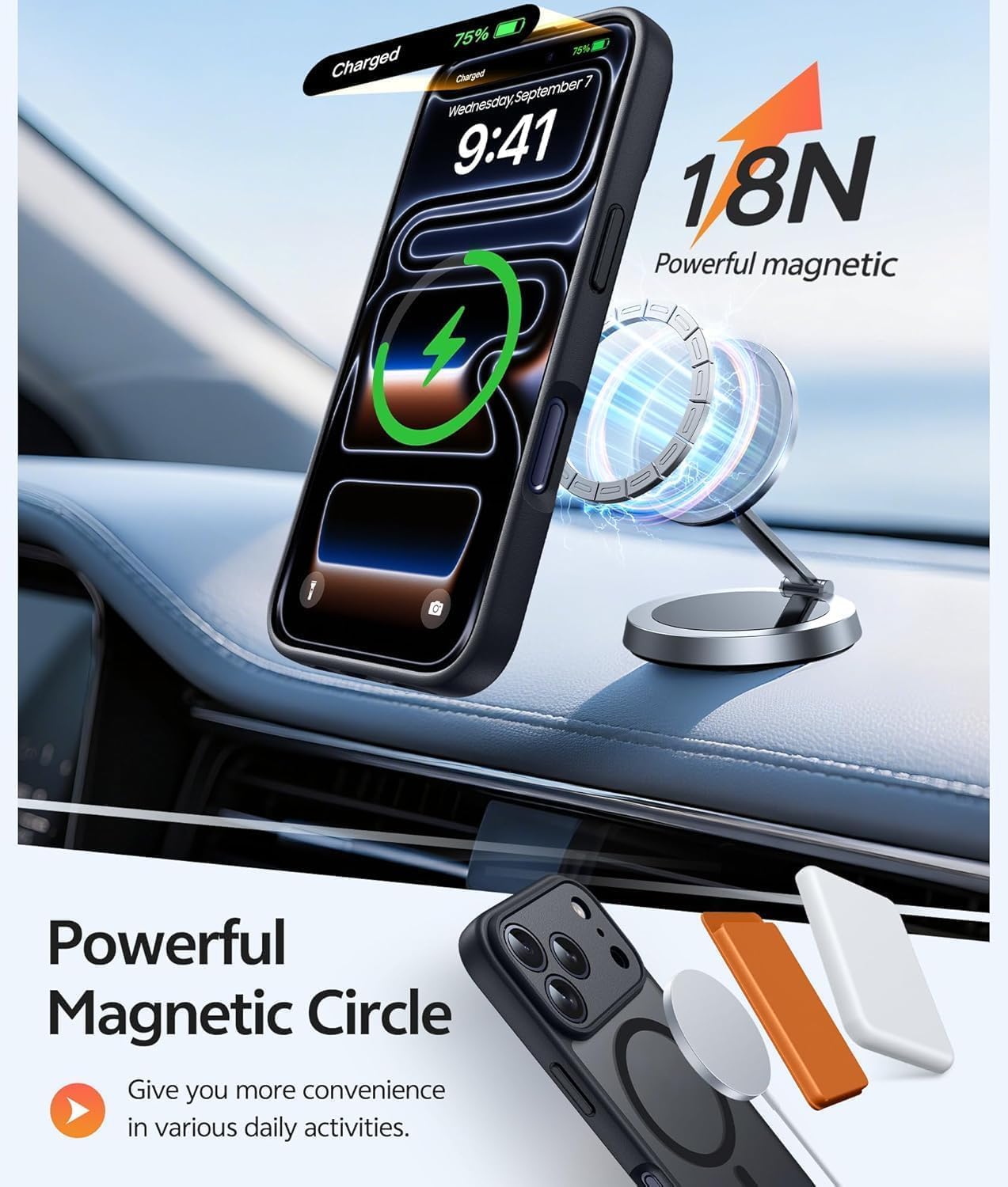 Detalle de GeeKe Magnetic Case for iPhone 17 Pro Max with MagSafe — Black (LZ2)