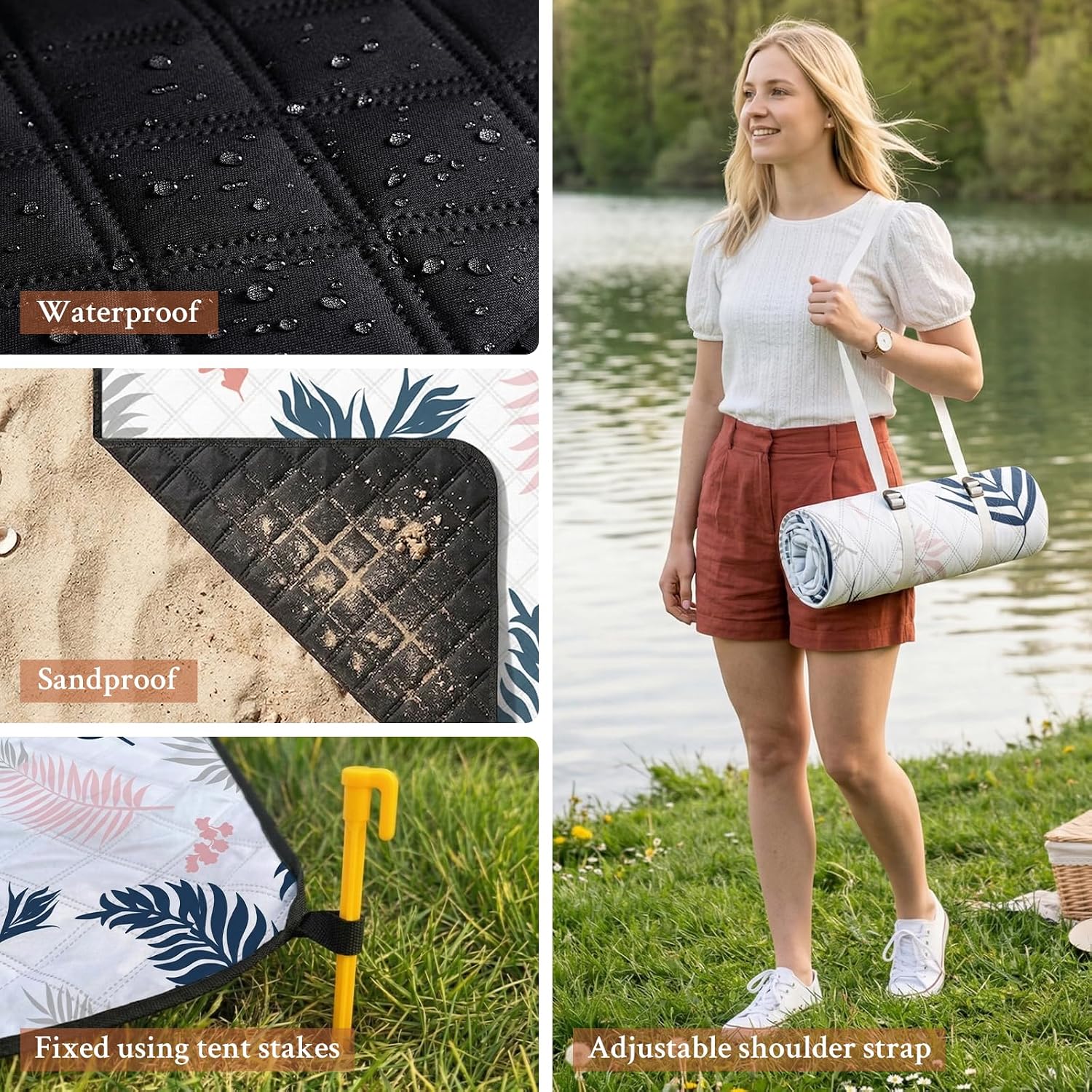 Thumbnail 3 de TXBOBECO Picnic Blanket Waterproof 200 x 200 cm: Large, Foldable & Portable for Outdoor Family Picnics