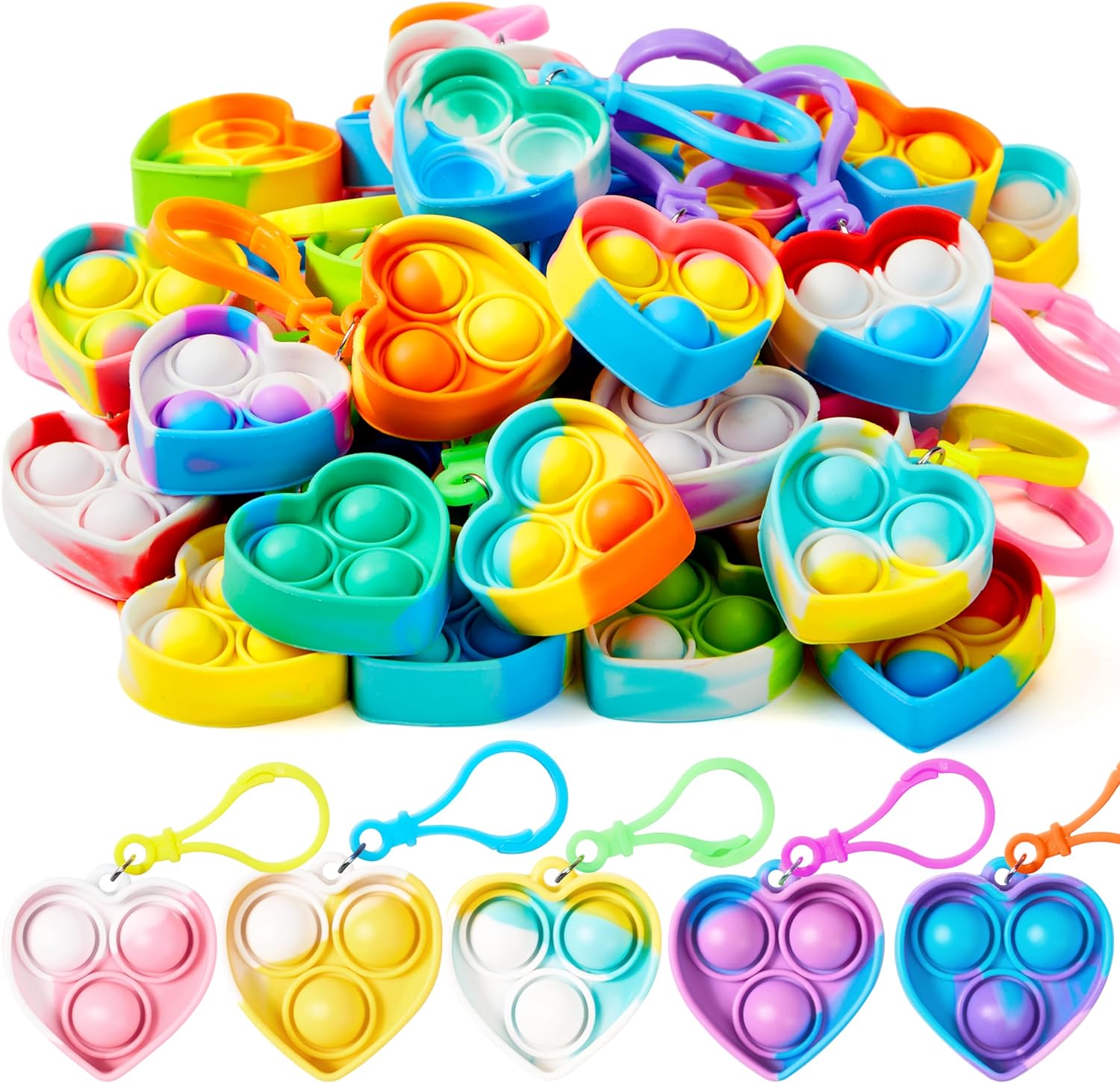 Detalle de JOYIN Pop-Schutz: 30 Stück Pop-Schlüsselanhänger – Mini-Fidget für Kinder (4–8) | Stressabbau & Spielspaß
