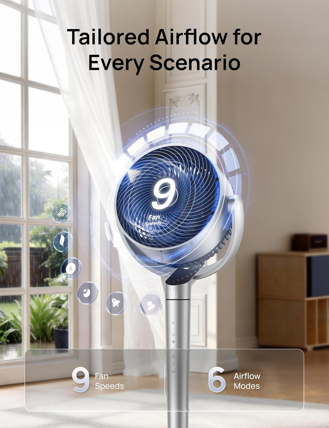 Thumbnail 5 de DREO Smart Fan for Bedroom: 110ft Pedestal with DC Motor, Omni-Directional Oscillation, and Wi-Fi Voice Control