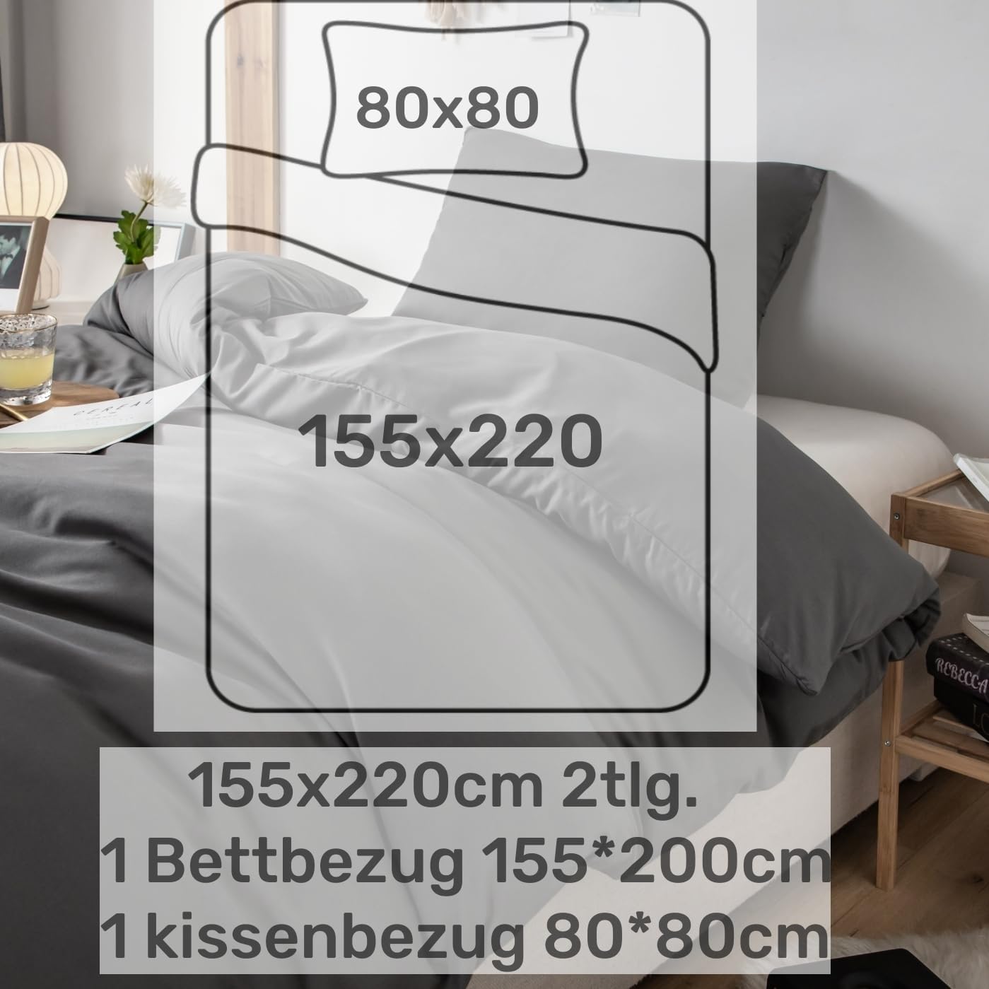 Thumbnail 6 de AYSW Bettwäsche gebürstet Microfaser 1 Bettbezug 155x220 cm + 1 Kopfkissenbezug 80x80 cm, weiß
