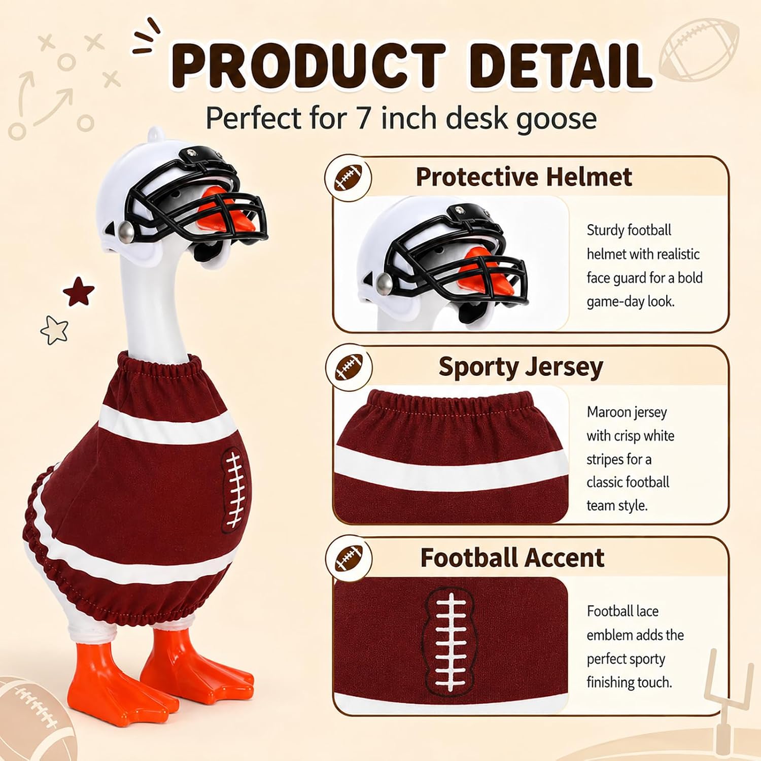 Detalle 2 de SECVOY 7-Inch Desk Goose Football Outfit with Red Jersey and Helmet