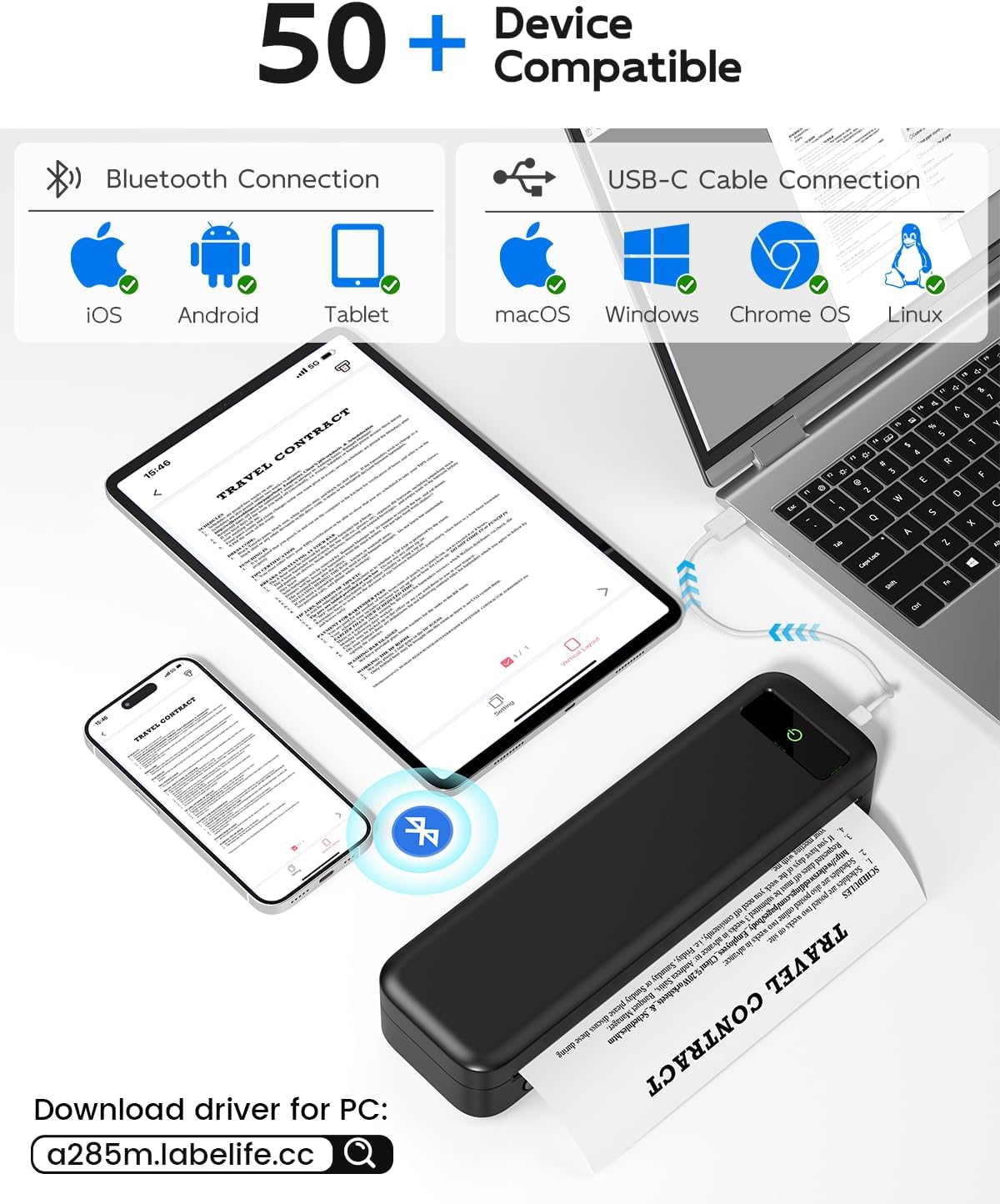 Thumbnail 1 de A285M Portable Wireless Travel Printer – Bluetooth Inkless Thermal Printer with Case & Paper Rolls