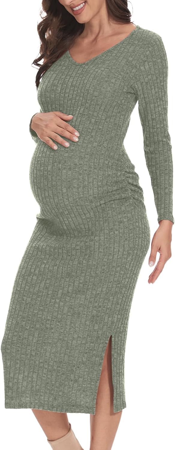 Detalle de LAHILO Long Sleeve Maternity Sweater Dress for Fall 🤰