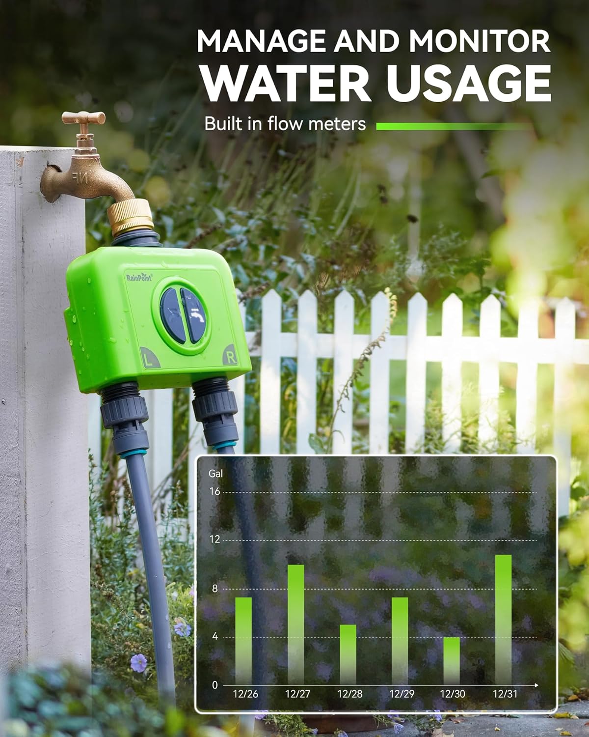 Thumbnail 3 de RAINPOINT WiFi Water Timer (2 outlets) with Smart Gateway hub for weather-based smart irrigation