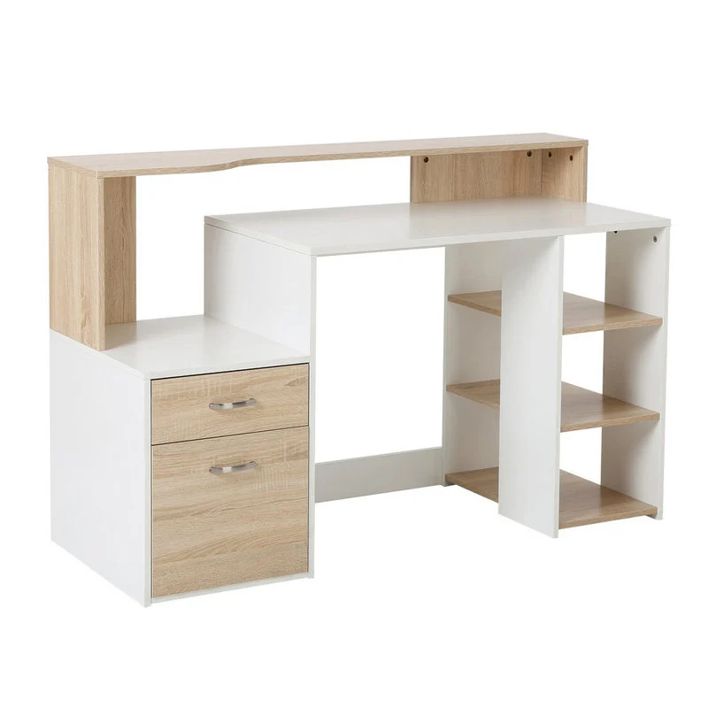 Detalle de Homcom Mesa de Oficina 140x55x92 cm Blanco/Roble