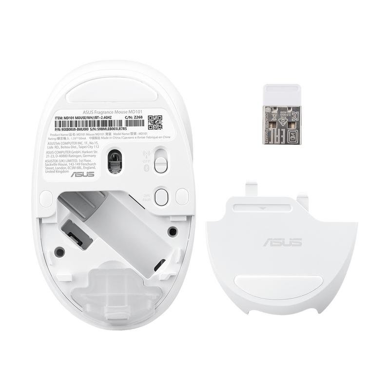 Detalle de ASUS Fragrance Mouse MD101 RF Wireless Bluetooth 2400 DPI Blanco fragancia