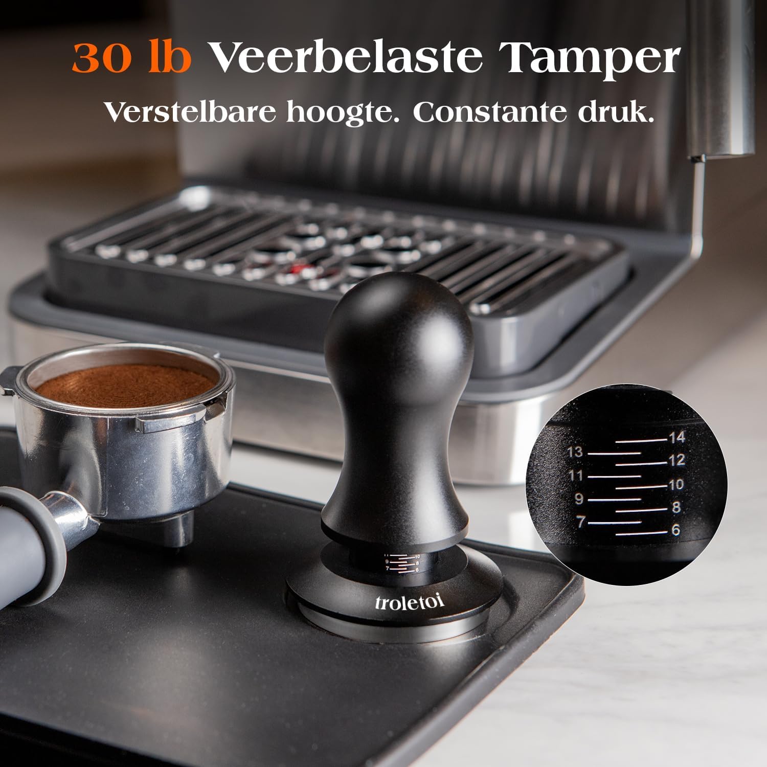 Detalle 2 de troletoi espressotoebehorenset 54 mm met tamper, WDT-tool en puck screen