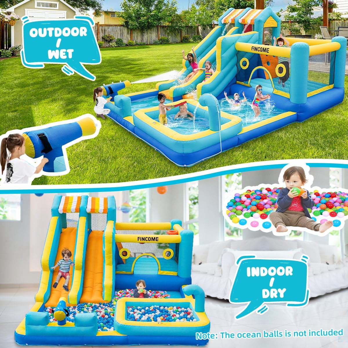 Thumbnail 3 de FINCOME 10-in-1 Inflatable Bounce House Water Slide with 750W Blower, Double Water Slides & Climbing Wall