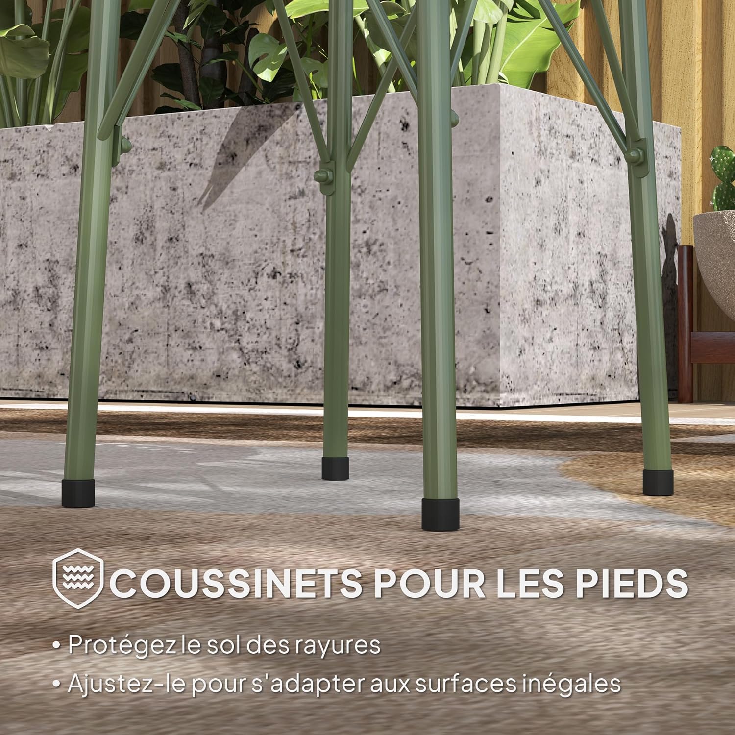 Detalle de Outsunny Petite table d’appoint ronde en acier vert avec décor fleur et feuilles