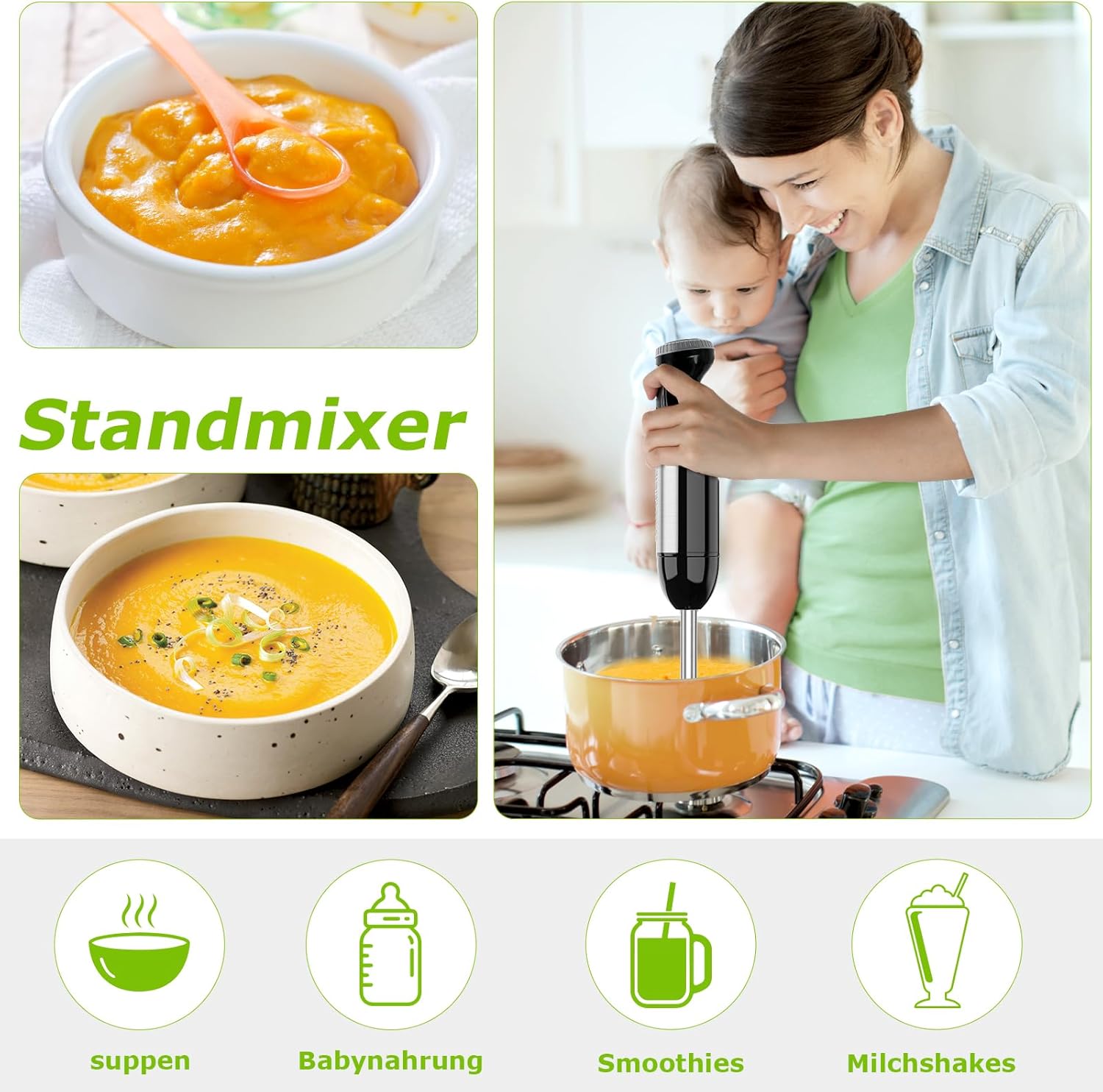 Detalle de Bonsenkitchen HB3203 1000W Stabmixer 🥣