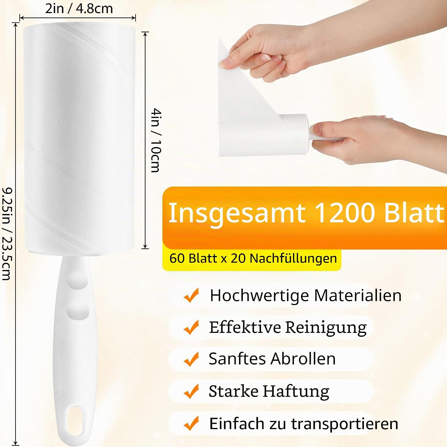 Detalle de Fusselrolle: Lint Roller Set mit 2 Abrollern und 2 Staubschutzhüllen – 60 Blatt pro Rolle, extra klebrige Haare entfernen von Kleidung, Sofa, Katzen- und Hundehaaren