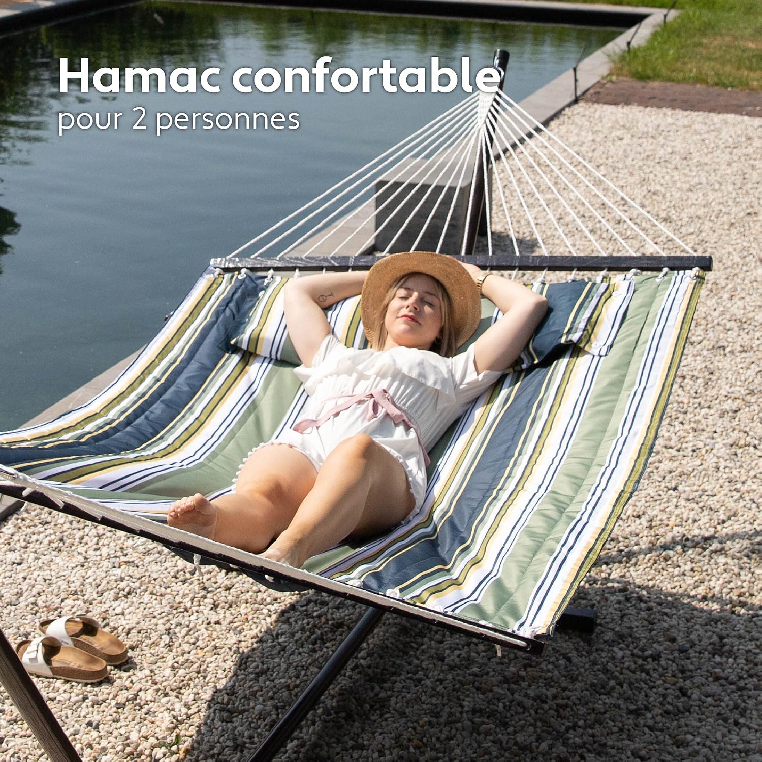 Detalle de VITA5 5331252 hangmat met onderstel voor 2 personen, 190 x 140 cm
