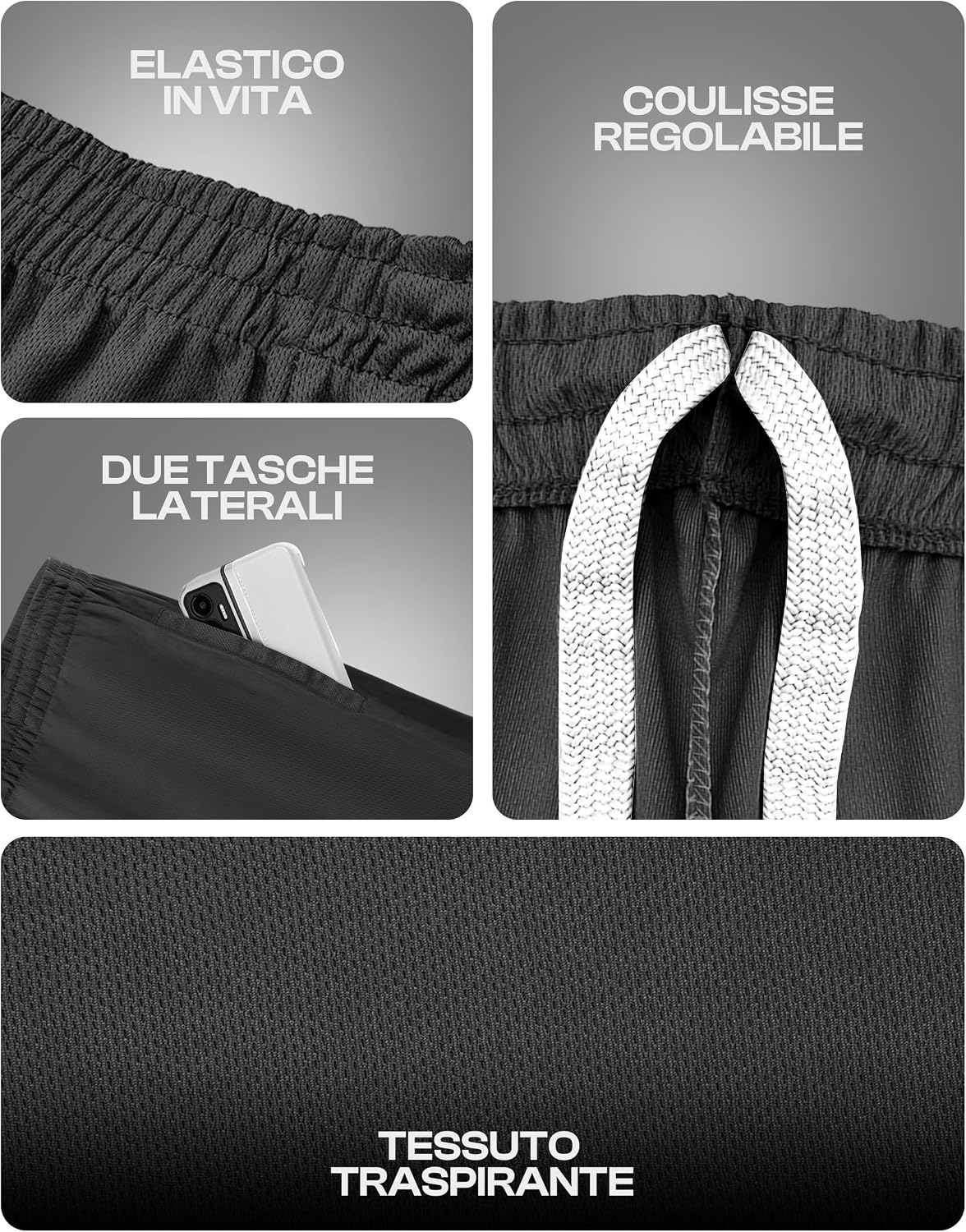 Detalle 2 de NY Threads Pantaloncini Sportivi da Uomo – Asciugatura Rapida, Vestibilità Ampia e Leggeri