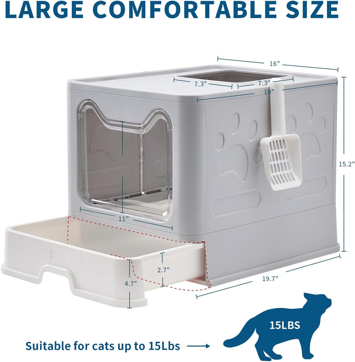 Thumbnail 3 de Medario 01litterbox Covered Cat Litter Box with Pull-Out Tray and Mat
