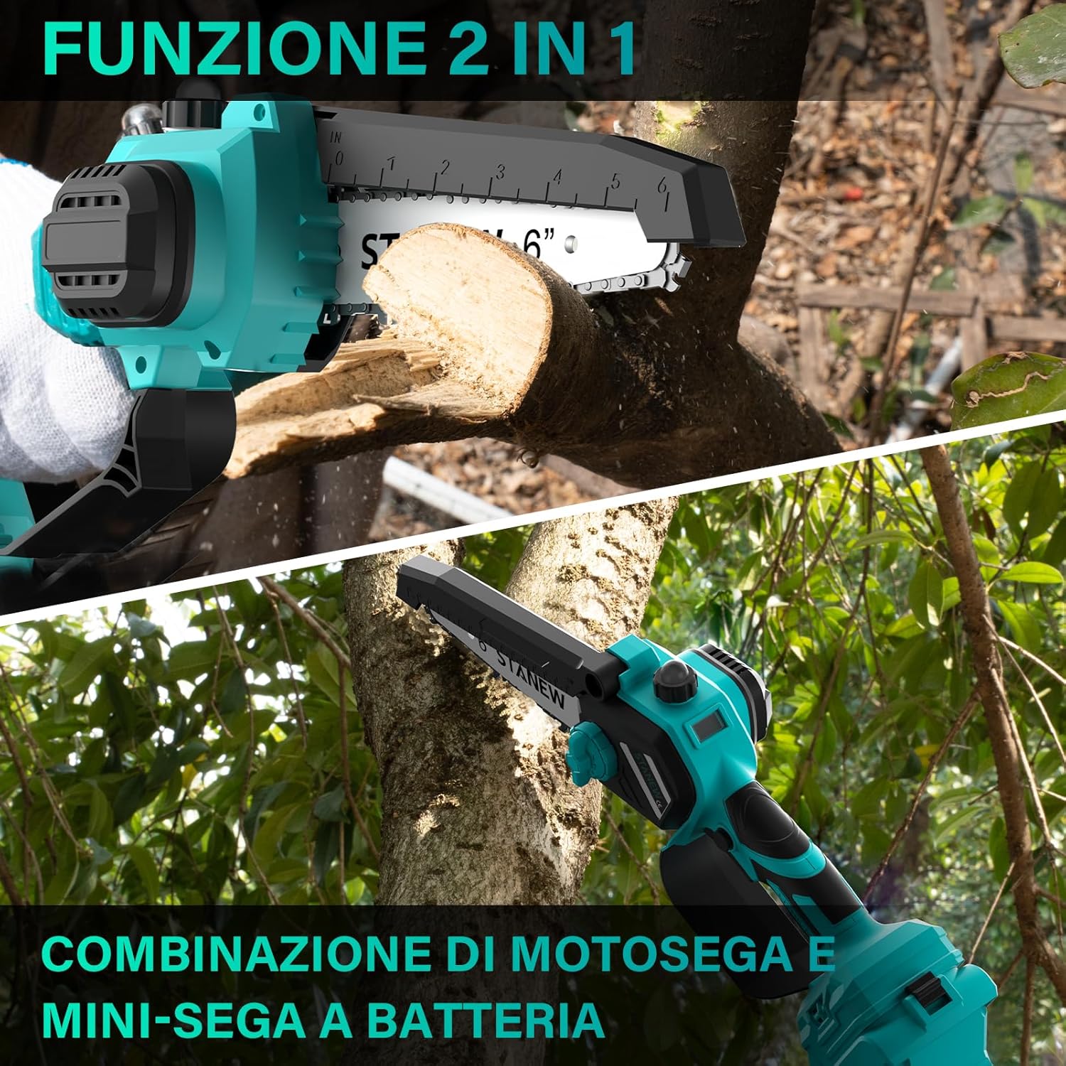 Detalle de STANEW Motosega telescopica 2 in 1: potatura e asta estensibile, batteria potente, regolabile 0–120°