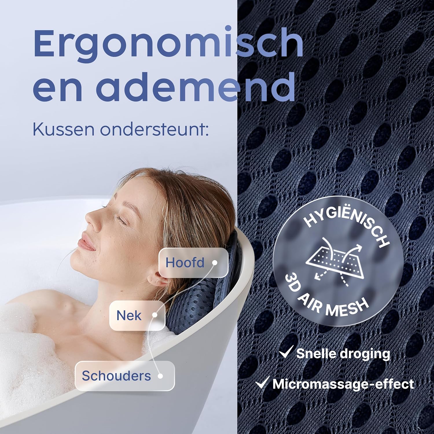 Detalle de Vesta+ BK-L-DB badkussen XXL, nachtblauw, 6 zuignappen en 3D-mesh