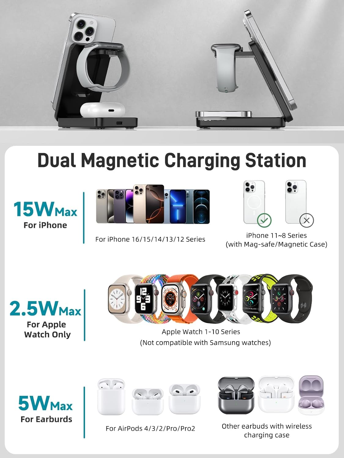 Thumbnail 1 de Dual Mag Safe Charger Stand for iPhone 17 Pro Max and More