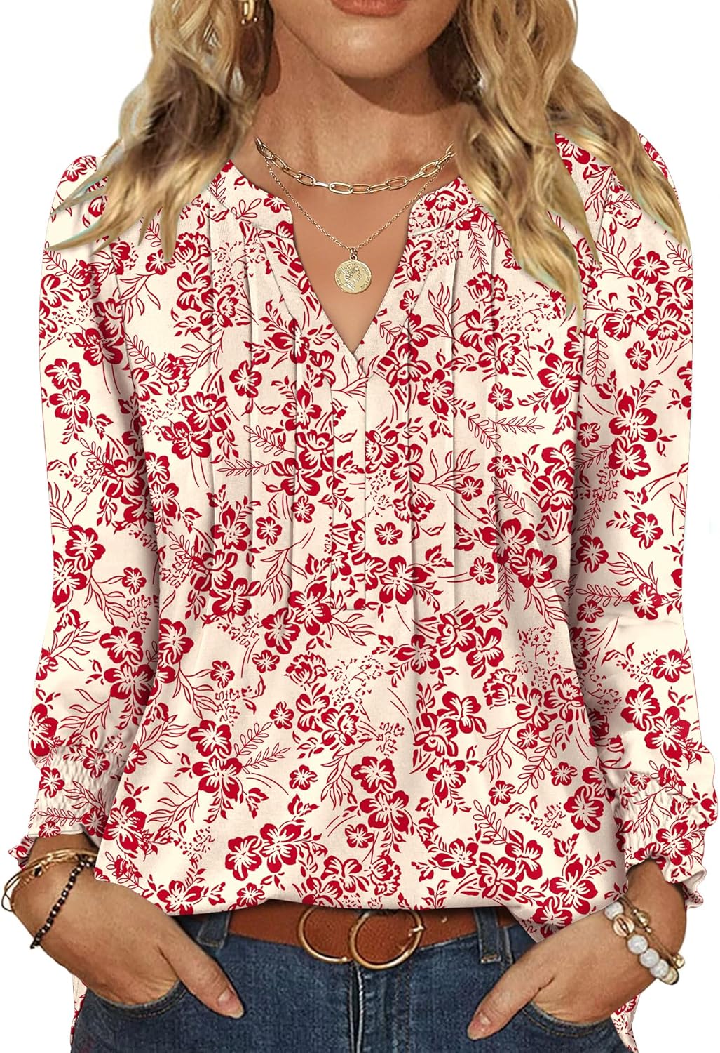 Thumbnail 6 de Rapbin Damen-Bluse mit Langarm, V-Ausschnitt und Tunika-Design (60% Polyester, 35% Viskose, 5% Elasthan)