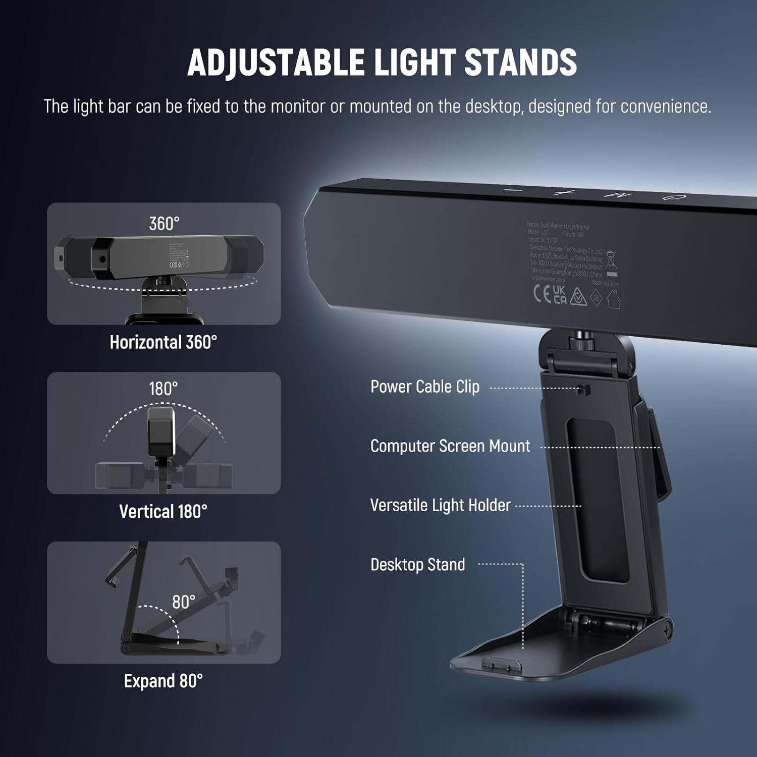 Thumbnail 5 de NEEWER BASICS L10 12W Dual Monitor Light Bar with bi-colour, dimmable control and stands