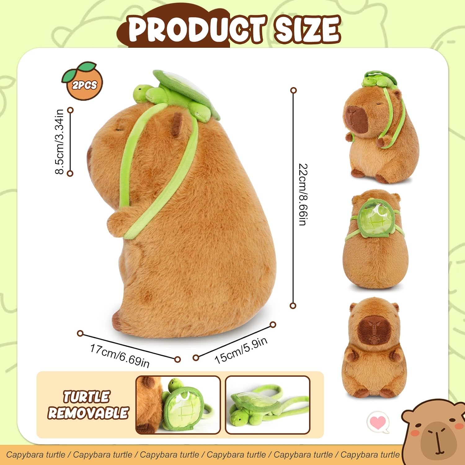 Thumbnail 1 de Poptrend Niedliche Capybara Kuscheltier mit Schildkrötenrucksack – 22 cm