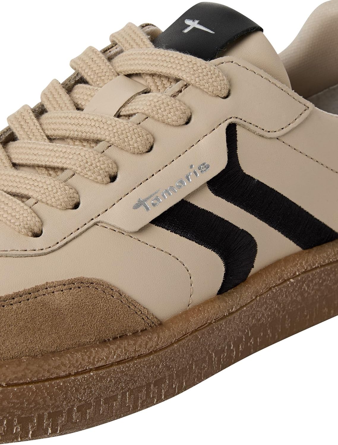 Detalle 2 de Tamaris Damen Sneaker Leder, beige, 39 EU – moderner Alltagskomfort