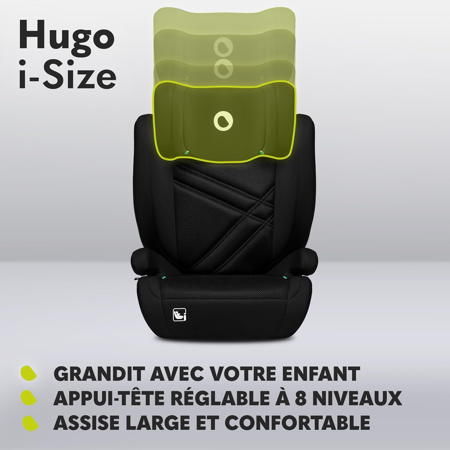 Detalle 2 de LIONELO Hugo i-Size Rehausseur Voiture Enfant G2/3, 100–150 cm, ISOFIX, Memory Foam, réhausseur avec appui-tête réglable et protection latérale