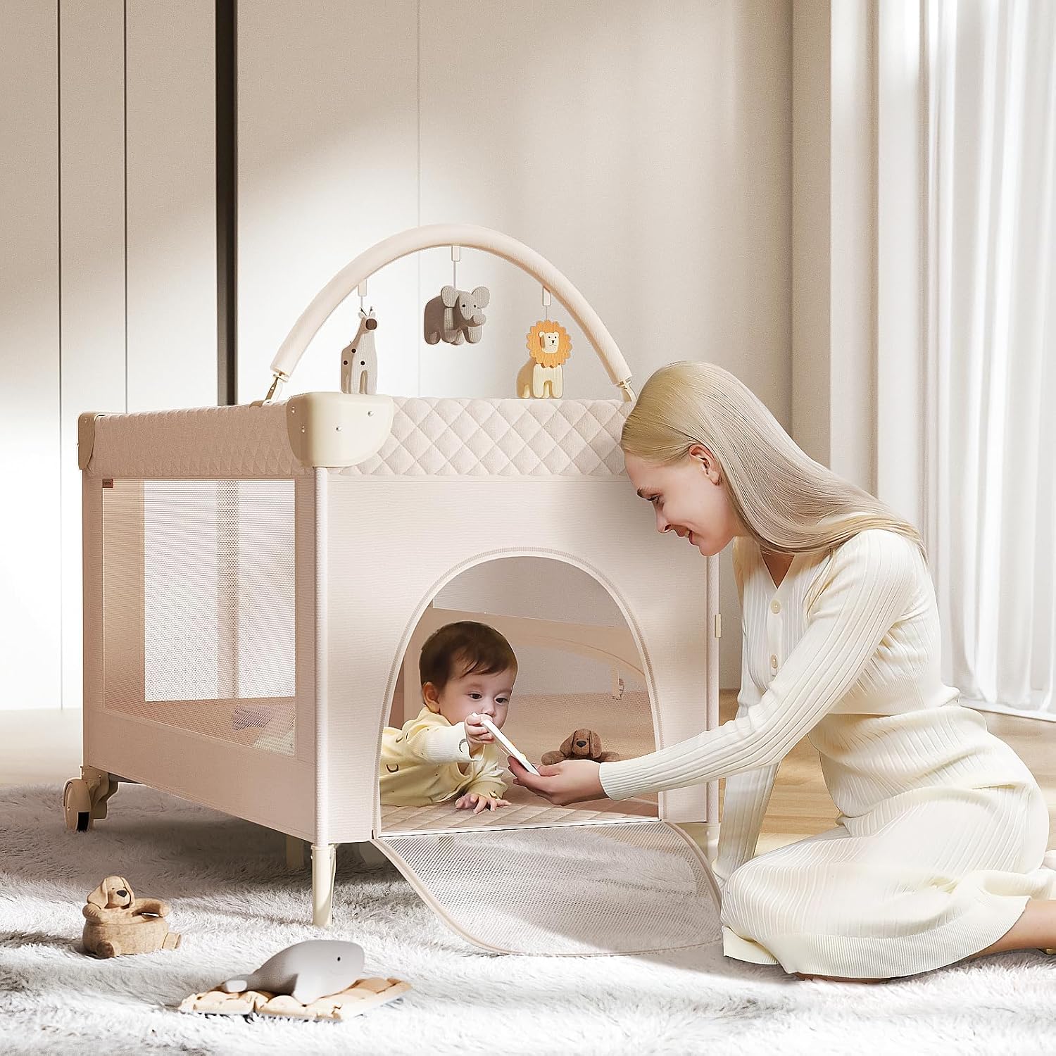 Detalle 1 de kingobabys 4-in-1 Baby Bassinet and Pack 'n Play with One-Step Fold