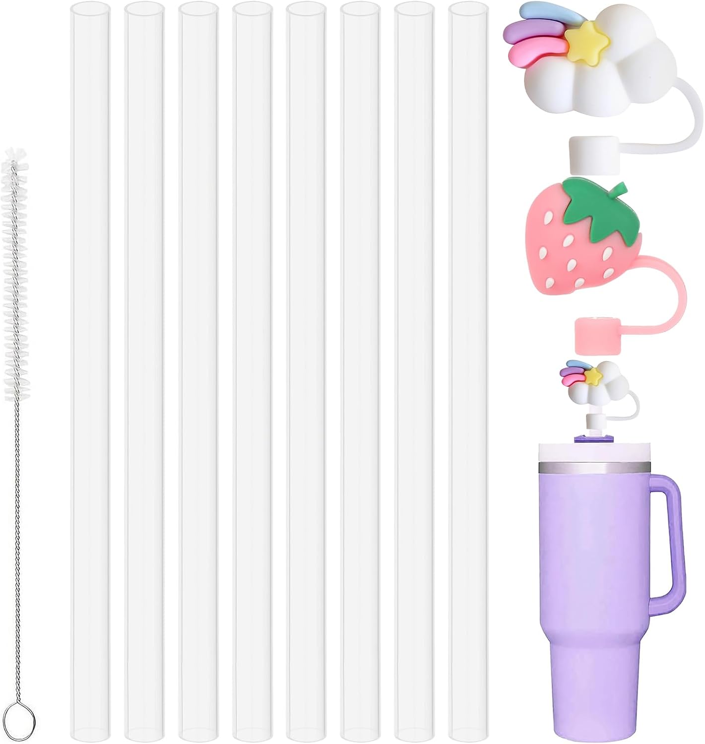 Detalle de Byitin PEXG2505 Replacement Straws, BPA-Free, with Cleaning Brush and Caps