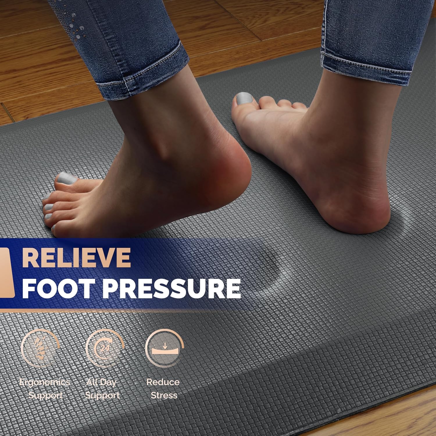 Detalle de FEATOL Anti Fatigue Mat for Standing: 9/10 Inch Thick Ergonomic Standing Desk Mat (20" x 32", Gray, 1PC)