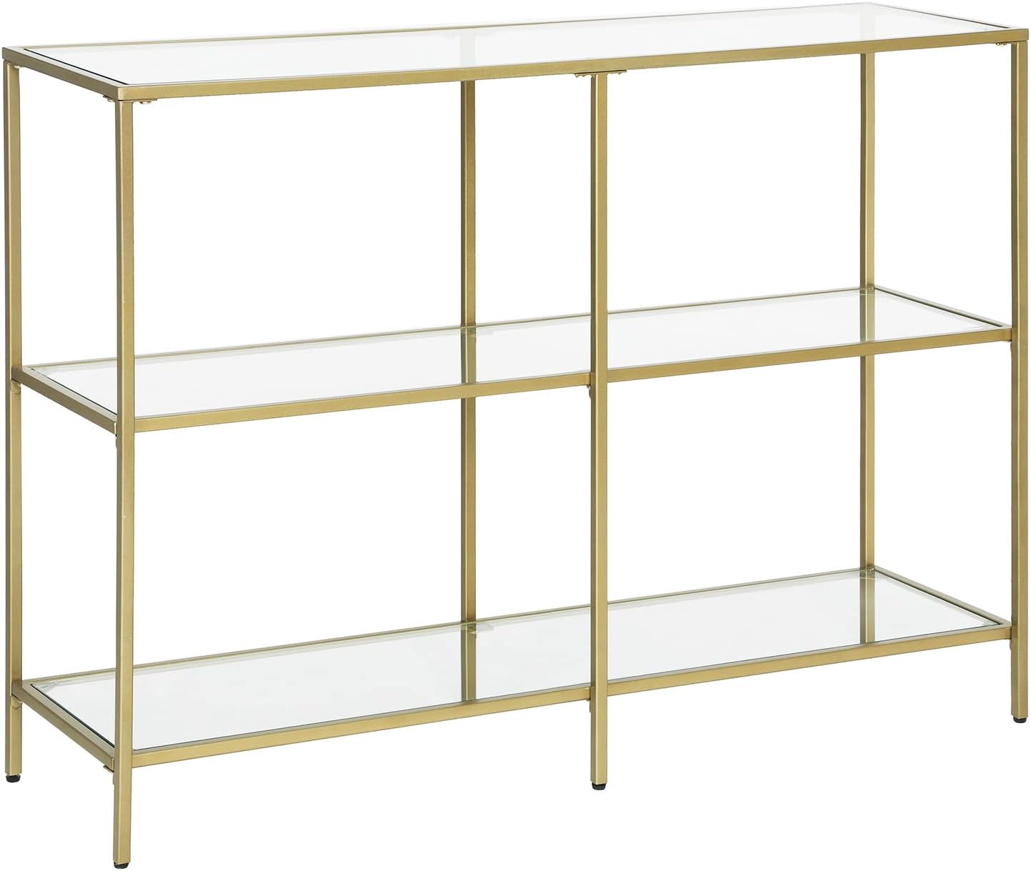 Detalle de VASAGLE LGT27G Console Table, 3-Tier Tempered Glass, Gold Metal Frame
