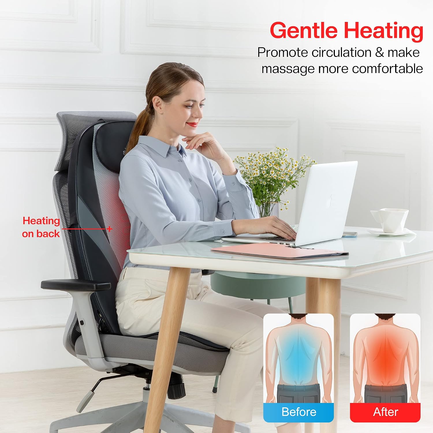 Detalle de Snailax Shiatsu Massagesitzauflage – Rückenmassage mit Wärme & Vibrationsfunktion