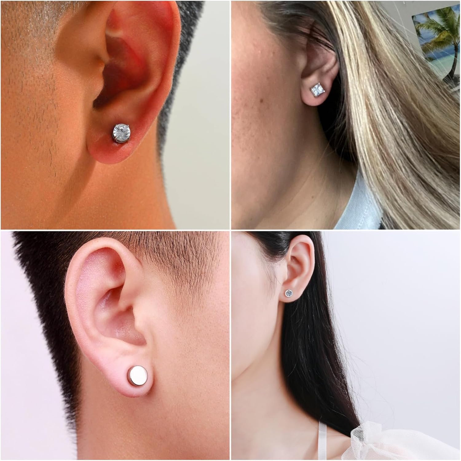 Detalle de Besyvvin 8 Stück Magnetischer Fake-Ohrschmuck – Kein Piercing, Edelstahl, Zirkonia