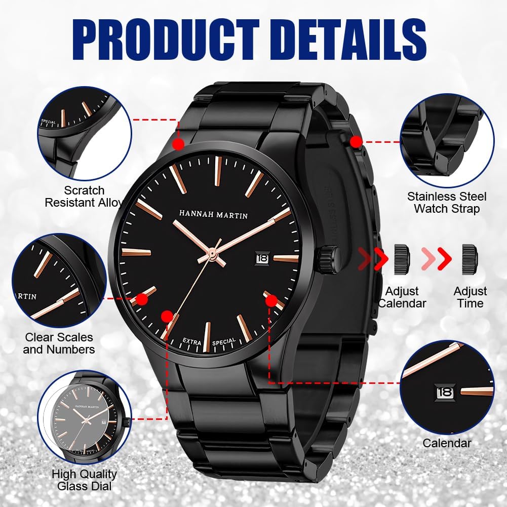 Detalle de OFFCUP Herren Uhr – Analoge Quarz Uhr mit Edelstahlarmband, Datumsanzeige, kratzfestem Gehäuse