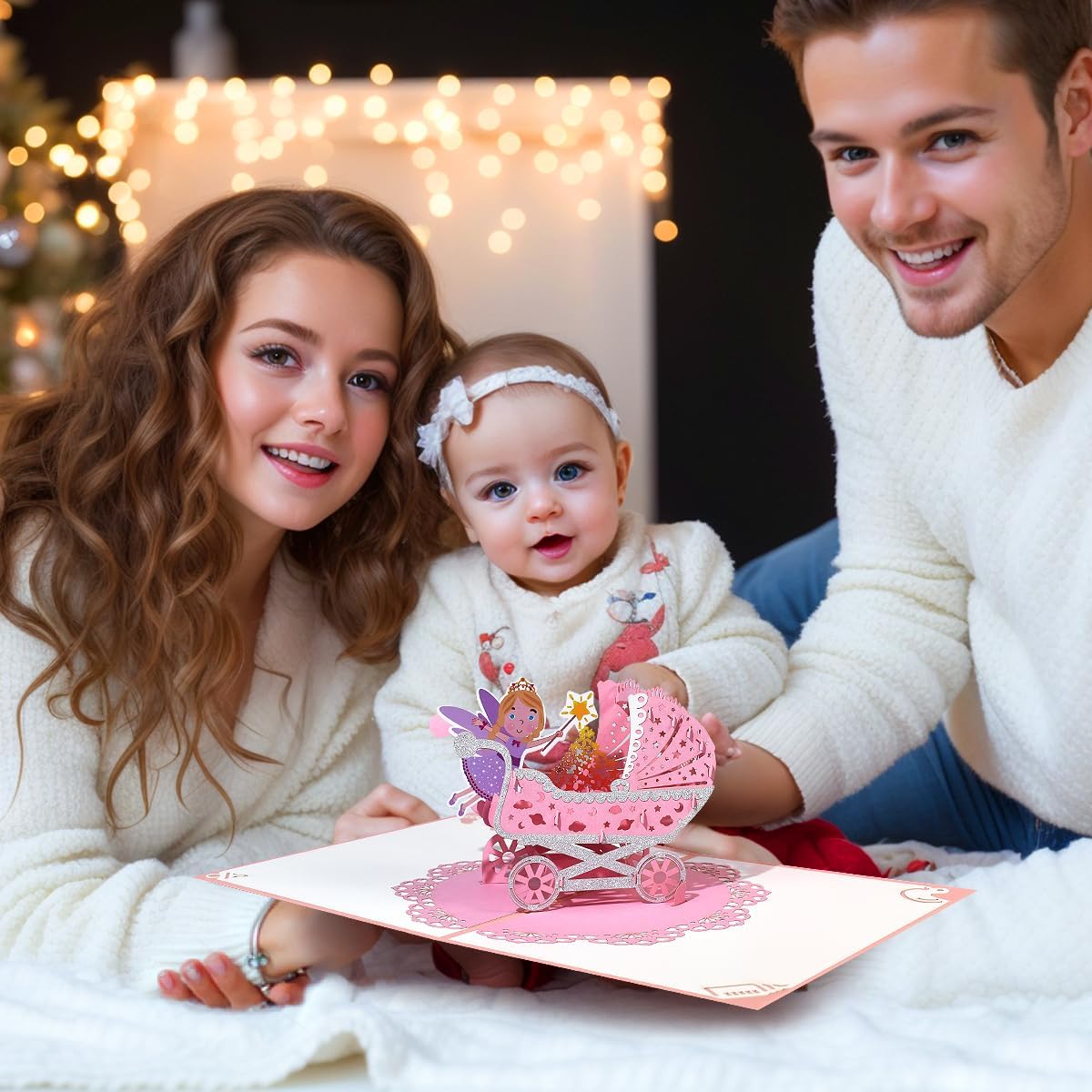 Thumbnail 4 de CNLITIHEKA New Baby Pop Up Card for Girls – Welcome New Baby greeting card with laser-cut 3D scene