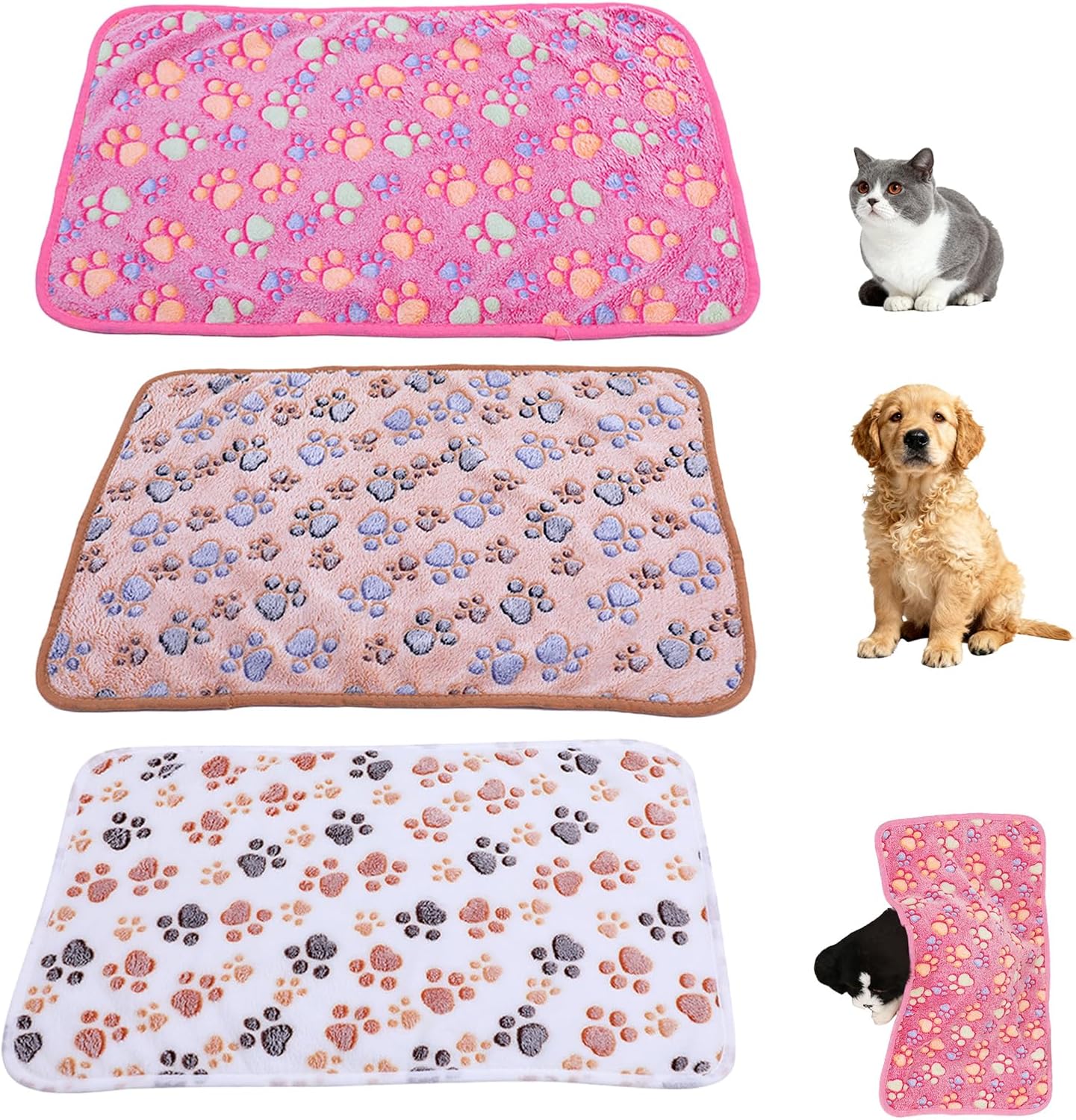 Detalle 2 de Tharvolex 3 Pack Pet Blankets – 40 x 60 cm Soft Fleece with Paw Print