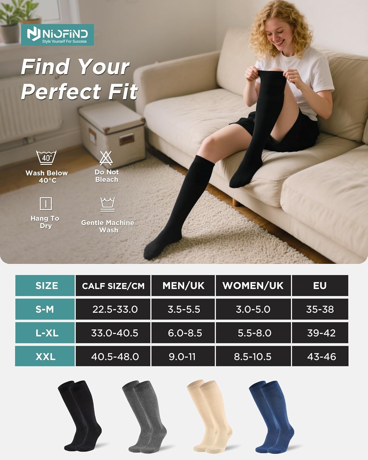 Detalle de Niofind 15–20 mmHg Compression Socks (Knee High) for Women & Men