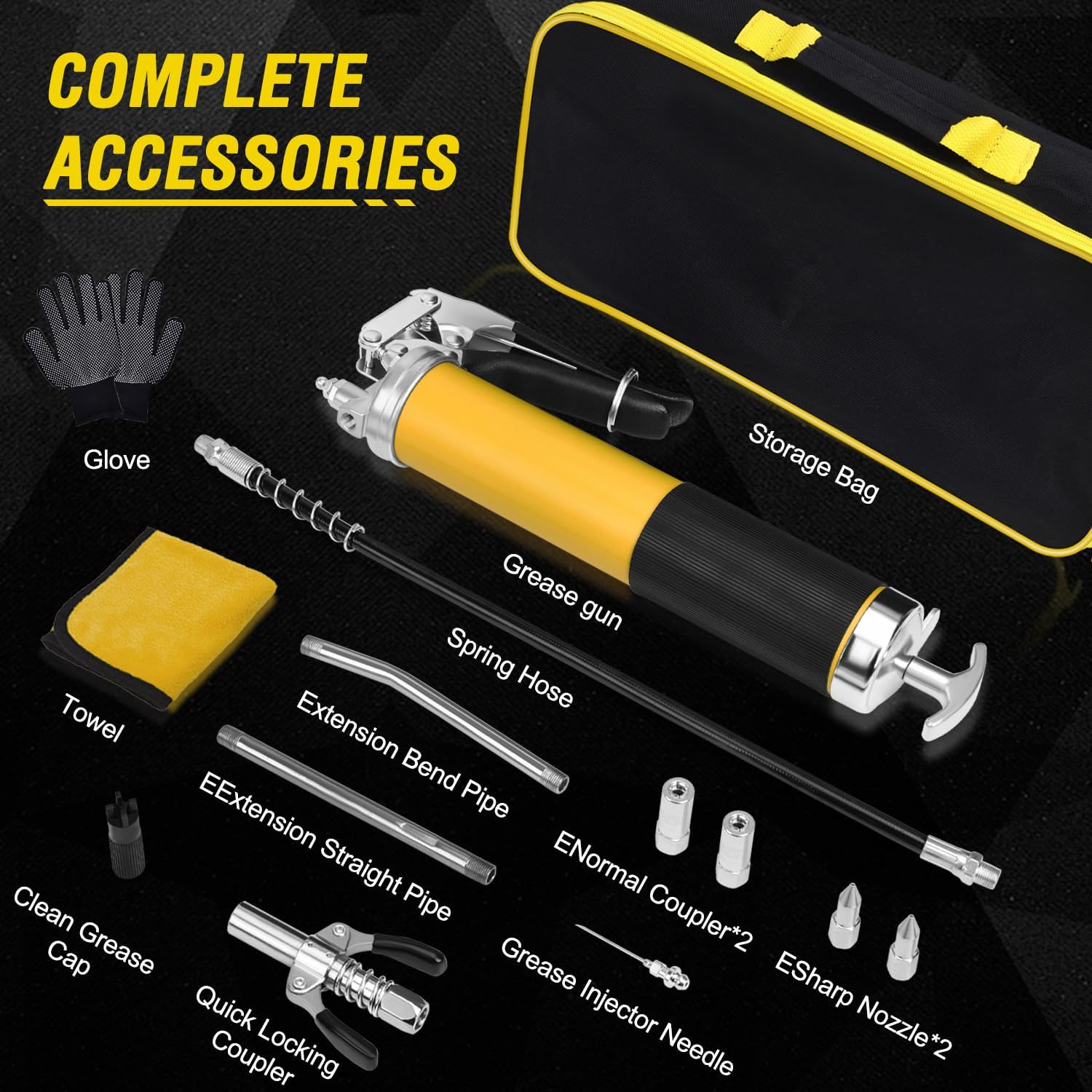 Thumbnail 1 de Grease Gun Kit with 8000 PSI, 14 oz Capacity, 18-Inch Hose – Heavy Duty Pistol Grip with Accessories